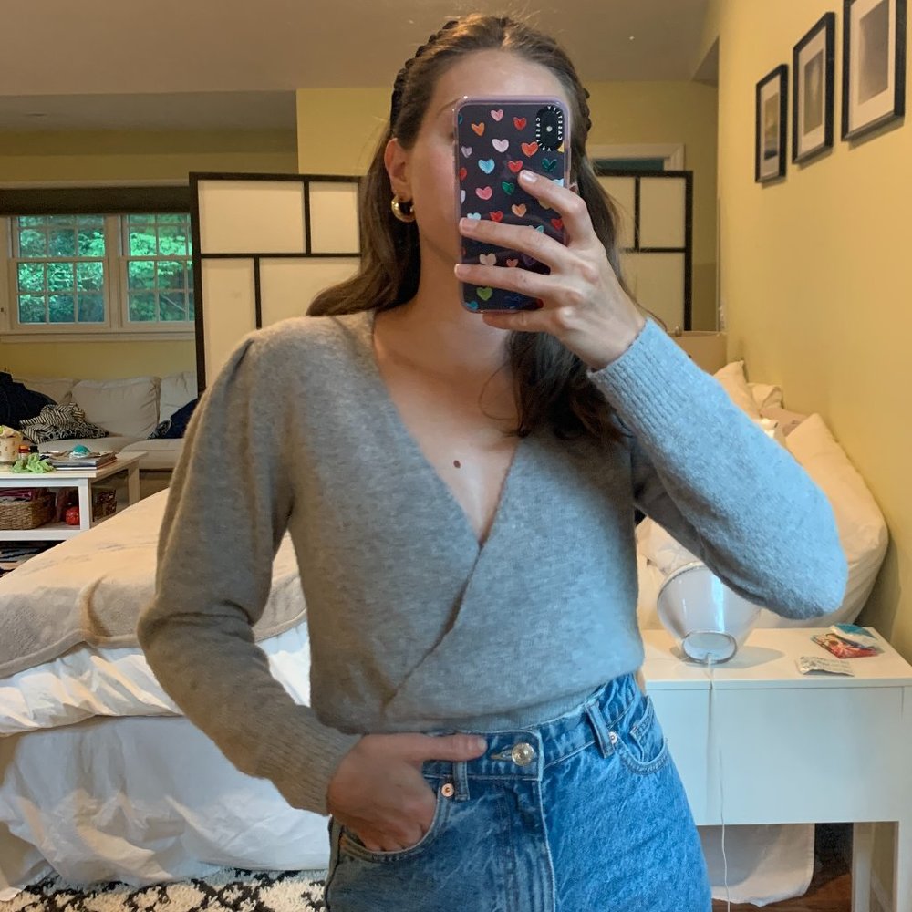 Something Navy Light Blue Wrap Sweater